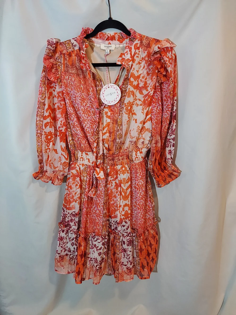 NWT Umgee Rust Multi Floral Ruffle Mini Dress - M